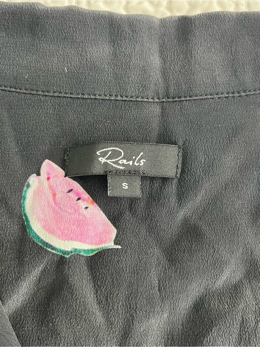 Rails Black Short-Sleeve Button-Up Shirt with Pink Watermelon Print Size S - Picture 2 of 3